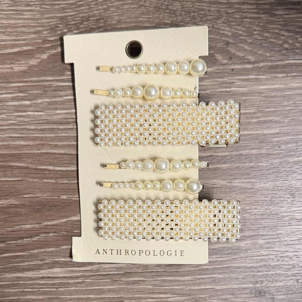 Anthropologie Gold and Cream Pearl Hair Clip Collection